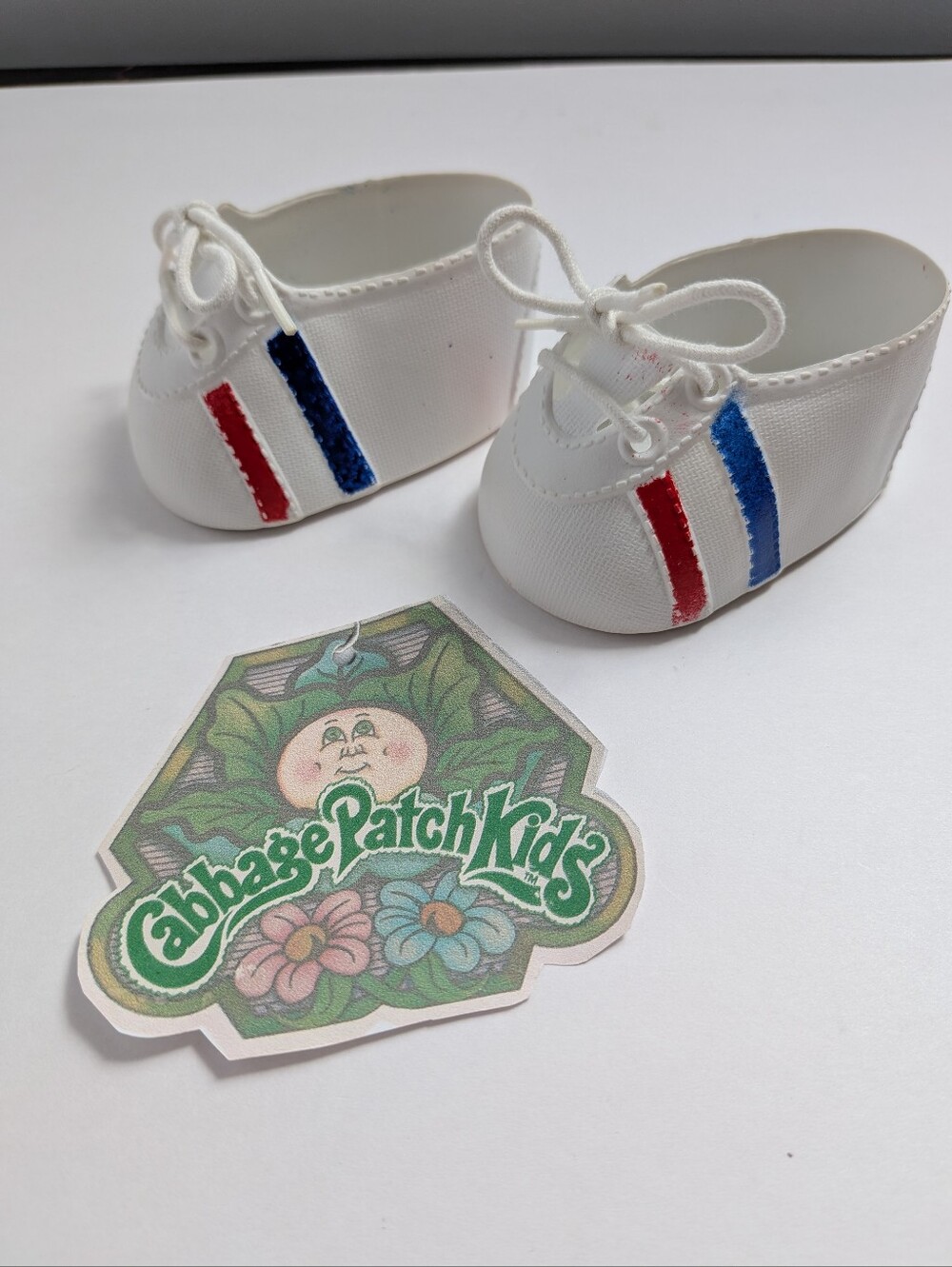 Cabbage Patch Kids Doll Shoes Blue & Red Stripe Sneakers Vintage